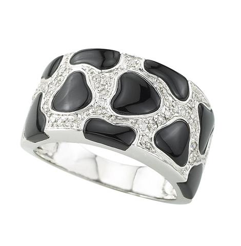 0.15 Ctw Diamond 14k White Gold Onyx Round Shape Womens Gemstone Ring