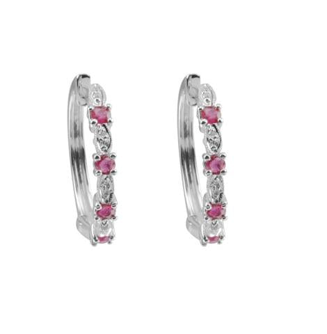 0.15 Ctw Diamond 14k White Gold Ruby Round Shape Womens Gemstone Earrings