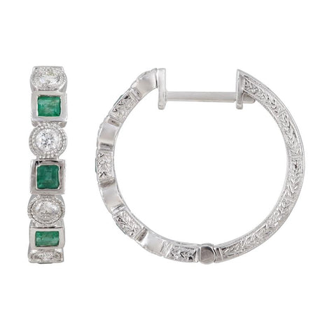 0.29 Ctw Diamond 14k White Gold Emerald Round Shape Womens Gemstone Earrings