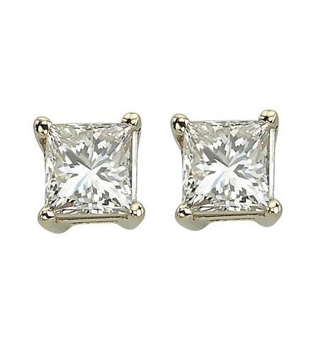 0.76 Ctw Diamond 14k Yellow Gold Princess Shape Womens Diamond Earrings