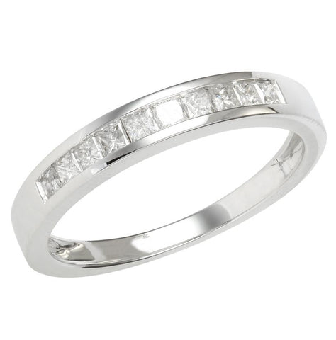 0.72 Ctw Diamond 14k White Gold Princess Shape Womens Wedding Band Ring