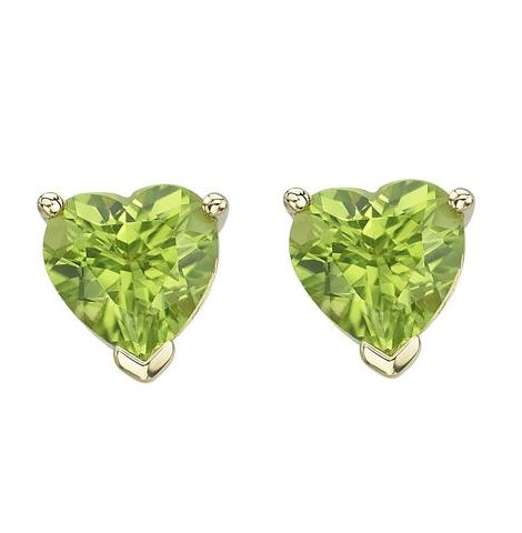 14k Yellow Gold Peridot Heart Shape Womens Gemstone Earrings