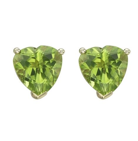 14k Yellow Gold Peridot Heart Shape Womens Gemstone Earrings