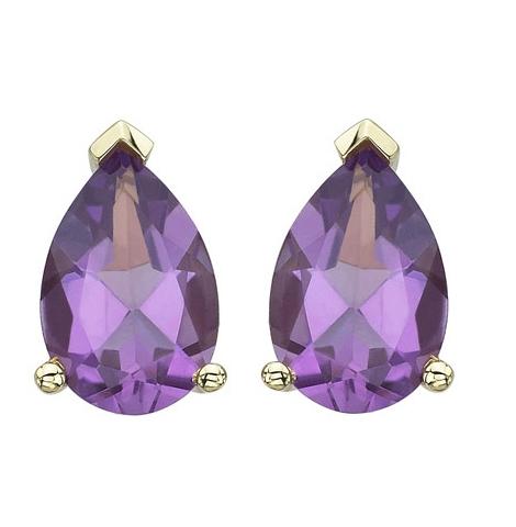 14k Yellow Gold Amethyst Pear Shape Womens Gemstone Earrings