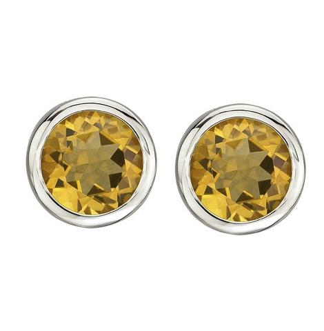 14k White Gold Citrine Round Shape Womens Gemstone Earrings