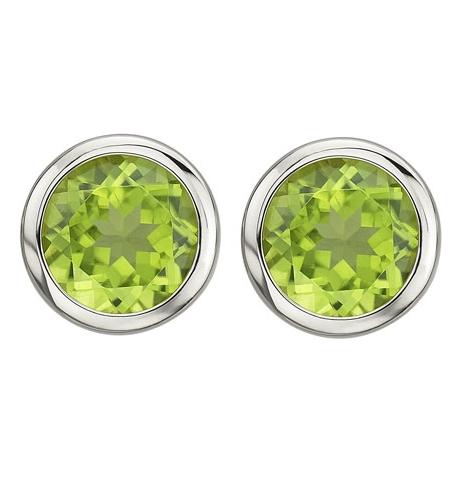 14k White Gold Peridot Round Shape Womens Gemstone Earrings