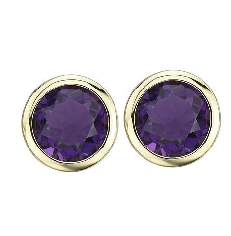 14k Yellow Gold Amethyst Round Shape Womens Gemstone Earrings