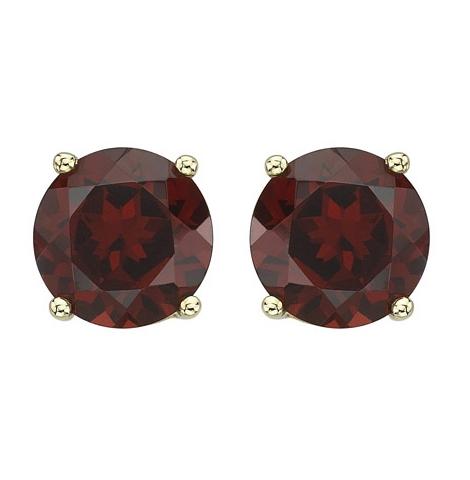 14k Yellow Gold Garnet Round Shape Womens Gemstone Earrings