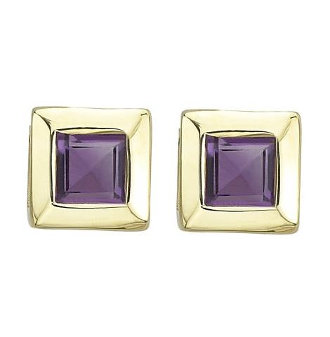 14k Yellow Gold Amethyst Square Shape Womens Gemstone Earrings