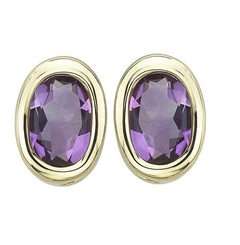 14k Yellow Gold Amethyst Oval Shape Womens Gemstone Earrings