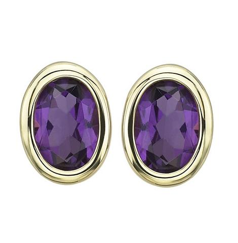 14k Yellow Gold Amethyst Oval Shape Womens Gemstone Earrings