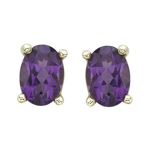 14k Yellow Gold Amethyst Oval Shape Womens Gemstone Earrings