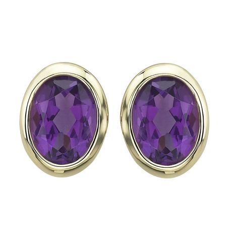 14k Yellow Gold Amethyst Oval Shape Womens Gemstone Earrings