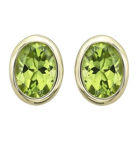 14k Yellow Gold Peridot Oval Shape Womens Gemstone Earrings