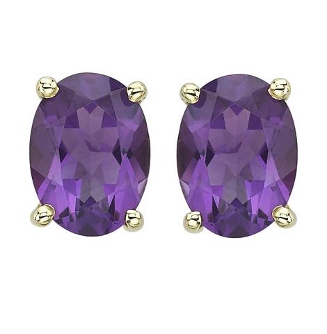 14k Yellow Gold Amethyst Oval Shape Womens Gemstone Earrings