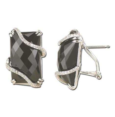 0.44 Ctw Diamond 14k White Gold Onyx Round Shape Womens Gemstone Earrings