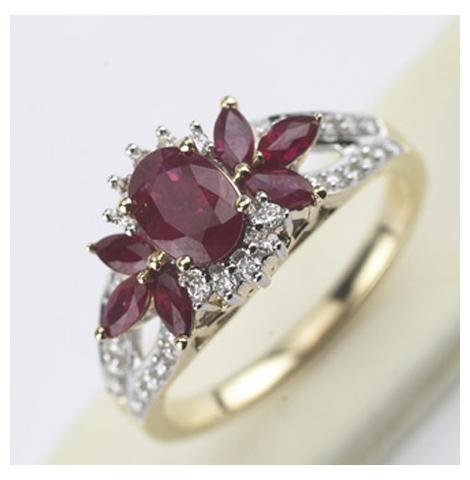 0.4 Ctw Diamond 14k Yellow Gold Ruby Round Shape Womens Gemstone Ring