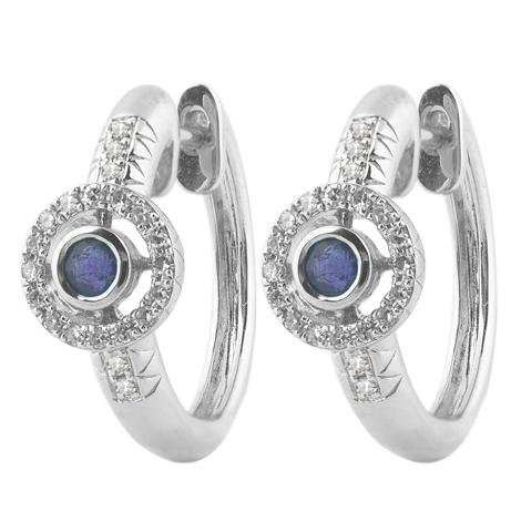 0.16 Ctw Diamond 14k White Gold Sapphire Round Shape Womens Gemstone Earrings