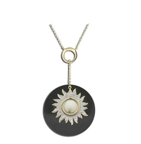 0.09 Ctw Diamond 14k Yellow Gold Onyx Round Shape Womens Gemstone Necklace Pendant With 16 Inch Chain