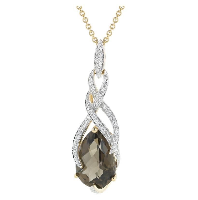 0.25 Ctw Diamond 14k Yellow Gold Topaz Round Shape Womens Gemstone Necklace Pendant With 16 Inch Chain