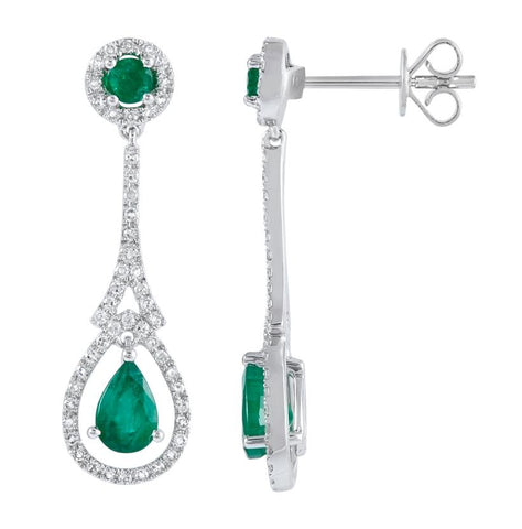 0.34 Ctw Diamond 14k White Gold Emerald Round Shape Womens Gemstone Earrings