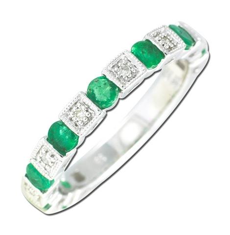 0.06 Ctw Diamond 14k White Gold Emerald Round Shape Womens Gemstone Ring