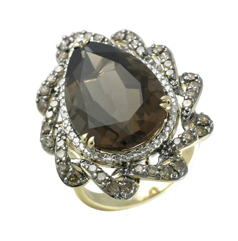 1.27 Ctw Diamond 14k Yellow Gold Topaz Round Shape Womens Gemstone Ring