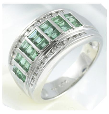 0.3 Ctw Diamond 14k White Gold Emerald Round Shape Womens Gemstone Ring