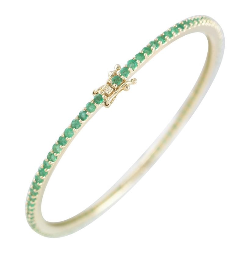 14k Yellow Gold Emerald Round Shape Womens Gemstone Bangle Bracelet