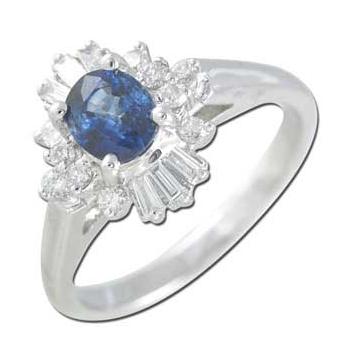 0.39 Ctw Diamond 18k White Gold Sapphire Round Tap Baguette Shape Womens Gemstone Ring