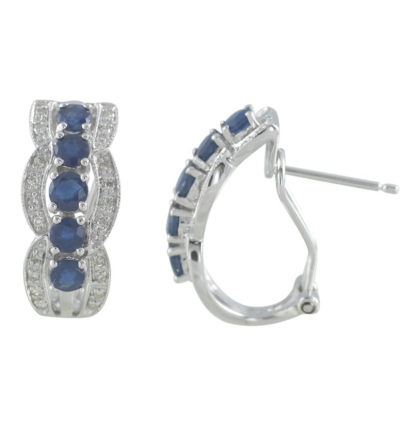 0.24 Ctw Diamond 14k White Gold Sapphire Round Shape Womens Gemstone Earrings