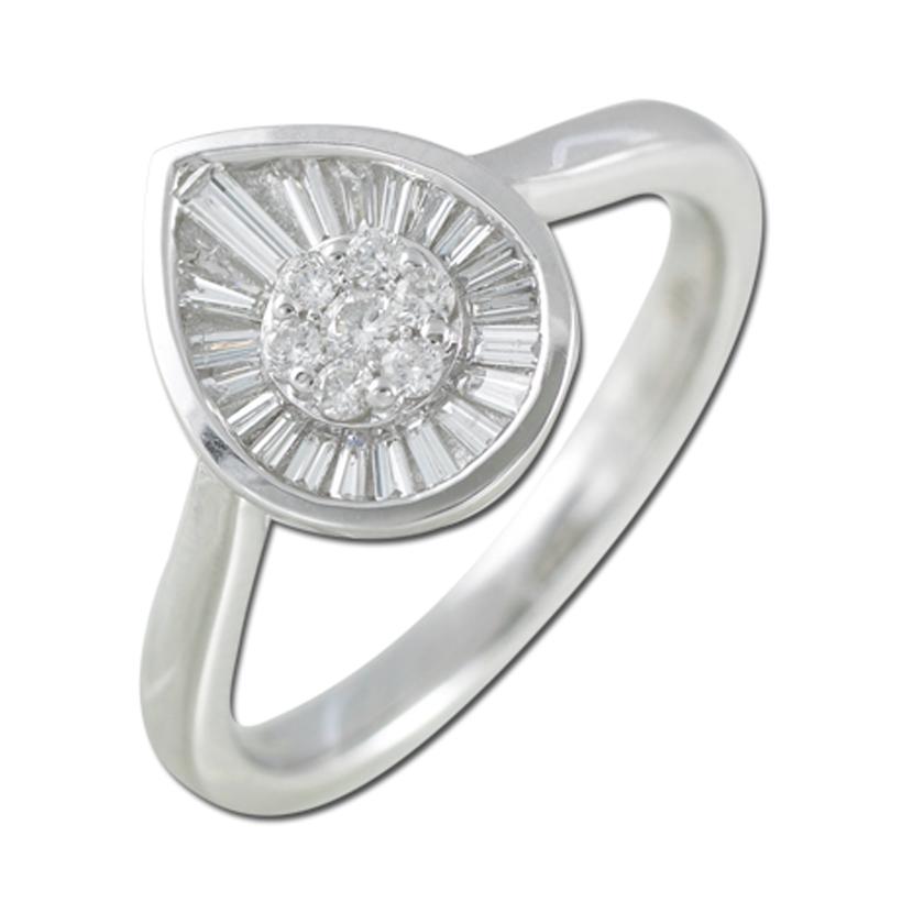 0.32 Ctw Diamond 14k White Gold Tap Baguette Round Shape Womens Diamond Ring