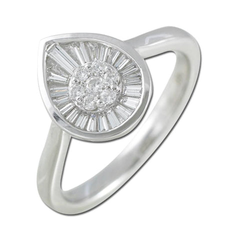 0.32 Ctw Diamond 14k White Gold Tap Baguette Round Shape Womens Diamond Ring