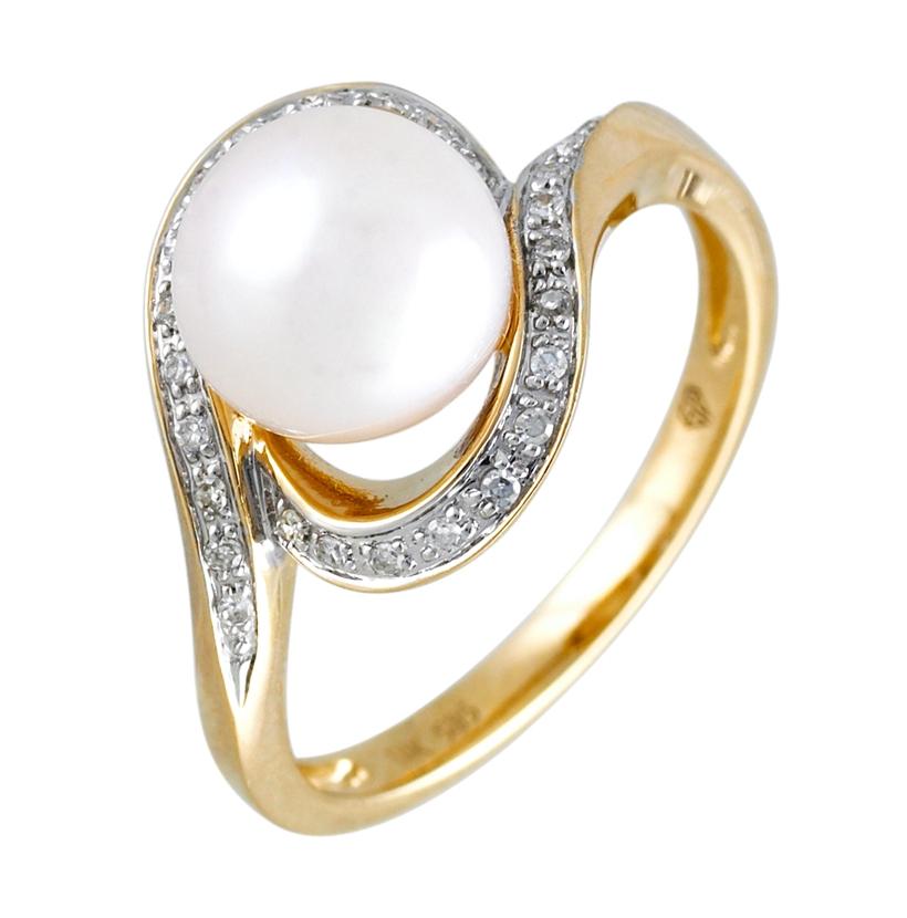 0.09 Ctw Diamond 14k Yellow Gold Pearl Ring