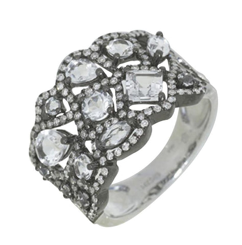 0.46 Ctw Diamond 14k White Gold Topaz Round Shape Womens Gemstone Ring