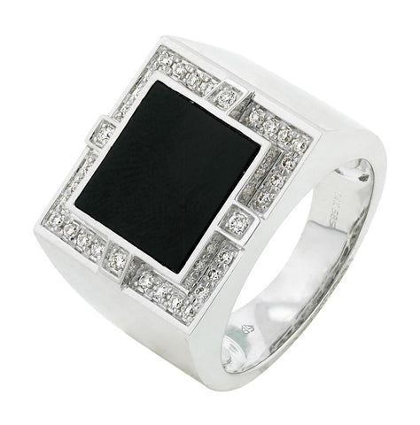 0.32 Ctw Diamond 14k White Gold Onyx Round Shape Womens Gemstone Ring