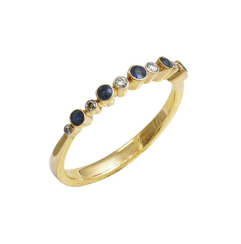 0.06 Ctw Diamond 14k Yellow Gold Sapphire Round Shape Womens Gemstone Ring