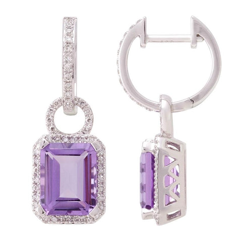 0.32 Ctw Diamond 14k White Gold Amethyst Round Shape Womens Gemstone Earrings