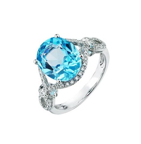 0.2 Ctw Diamond 14k White Gold Topaz Round Shape Womens Gemstone Ring