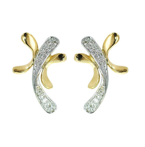 0.06 Ctw Diamond 14k Two Tone Gold Round Shape Womens Diamond Earrings