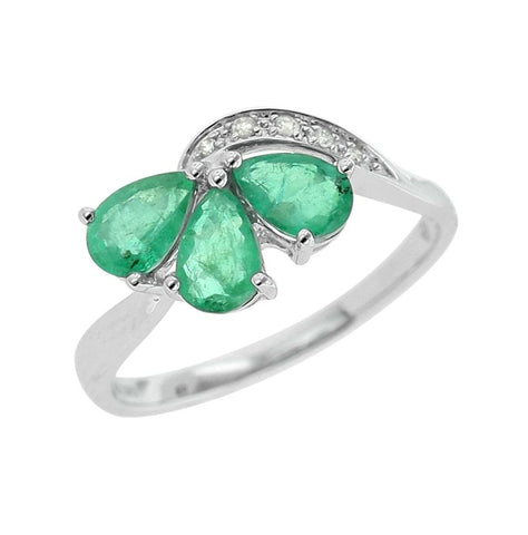 0.03 Ctw Diamond 14k White Gold Emerald Round Shape Womens Gemstone Ring