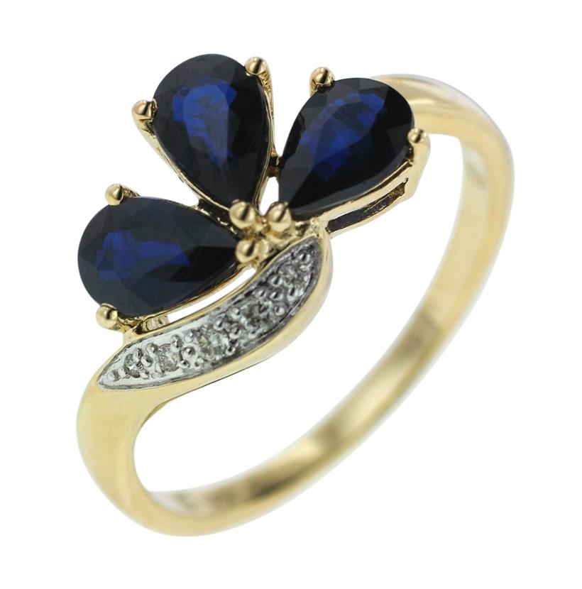 0.03 Ctw Diamond 14k Yellow Gold Sapphire Round Shape Womens Gemstone Ring