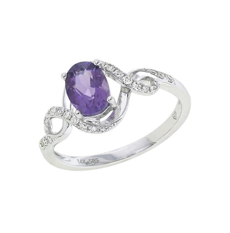 0.12 Ctw Diamond 14k White Gold Amethyst Round Shape Womens Gemstone Ring