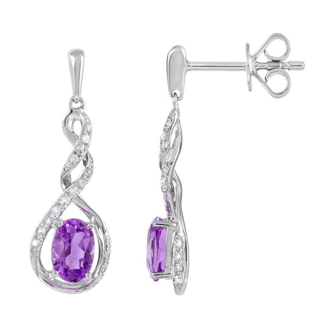 0.12 Ctw Diamond 14k White Gold Amethyst Round Shape Womens Gemstone Earrings