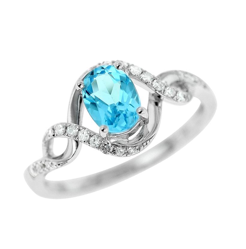 0.12 Ctw Diamond 14k White Gold Topaz Round Shape Womens Gemstone Ring