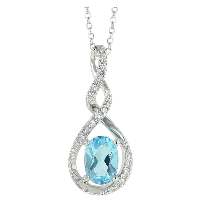 0.1 Ctw Diamond 14k White Gold Topaz Round Shape Womens Gemstone Necklace Pendant With 16 Inch Chain