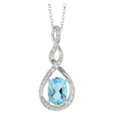 0.1 Ctw Diamond 14k White Gold Topaz Round Shape Womens Gemstone Necklace Pendant With 16 Inch Chain