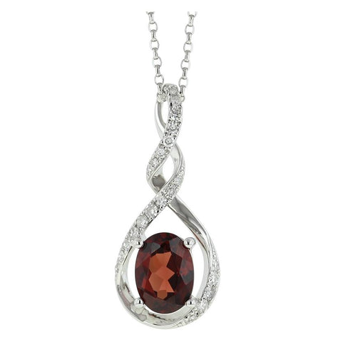 0.1 Ctw Diamond 14k White Gold Garnet Round Shape Womens Gemstone Necklace Pendant With 16 Inch Chain