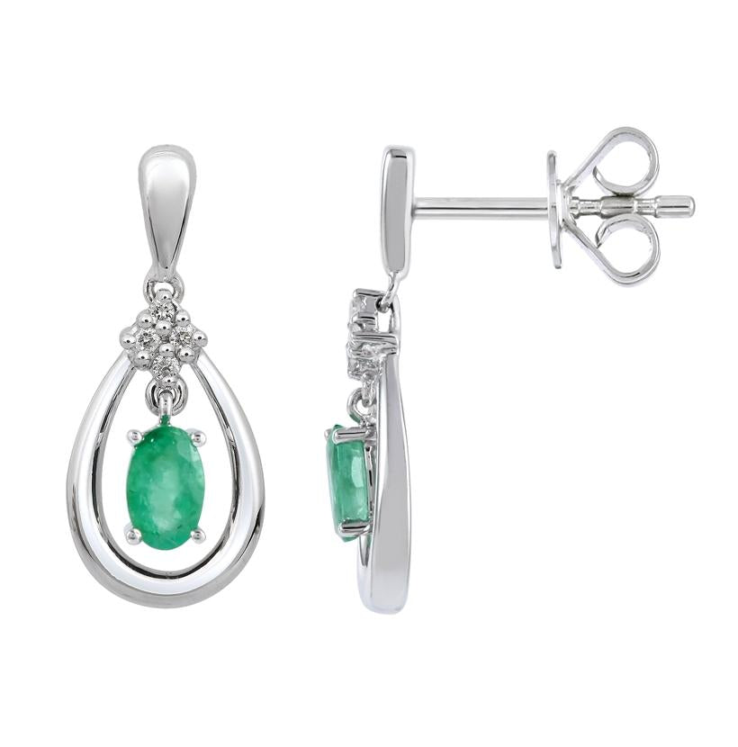 0.05 Ctw Diamond 14k White Gold Emerald Round Shape Womens Gemstone Earrings