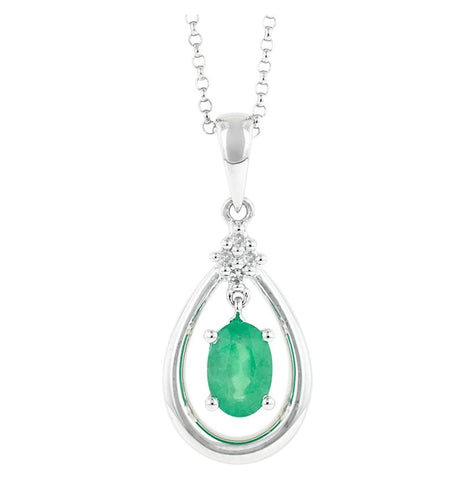 0.02 Ctw Diamond 14k White Gold Emerald Round Shape Womens Gemstone Necklace Pendant With 16 Inch Chain